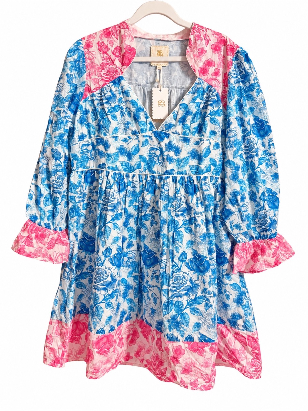 Simply Southern Fashion Frenzy Floral Dress Blue Pink XL NWT